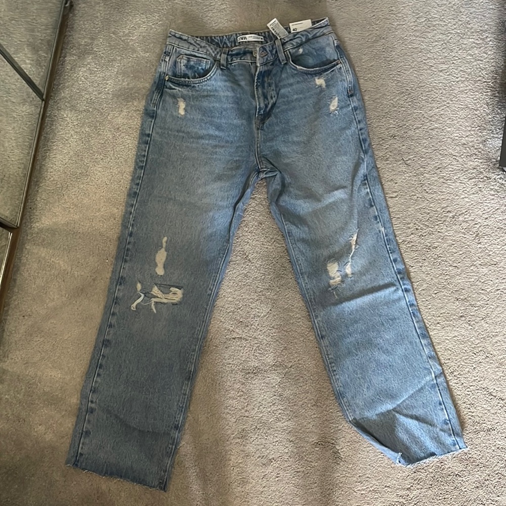Zara high rise straight jeans